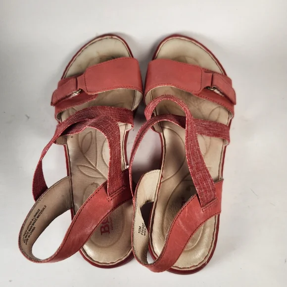 BORN Women's Dark Rose Sandal Size 10 Sling Back Leather Wedge Open Toe Shoe - Picture 5 of 10